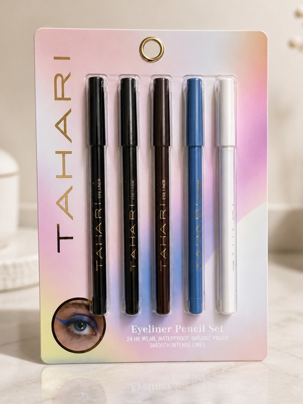 Tahari 5 Piece Eyeliner Pencil Set Black Brown Blue White New